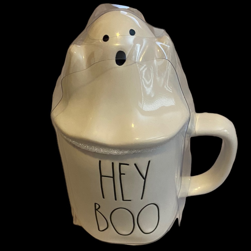 NEW Rae Dunn Ghost Mug with Lid- HEY BOO